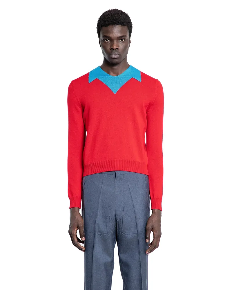 Prada Wool Polo Sweater Red