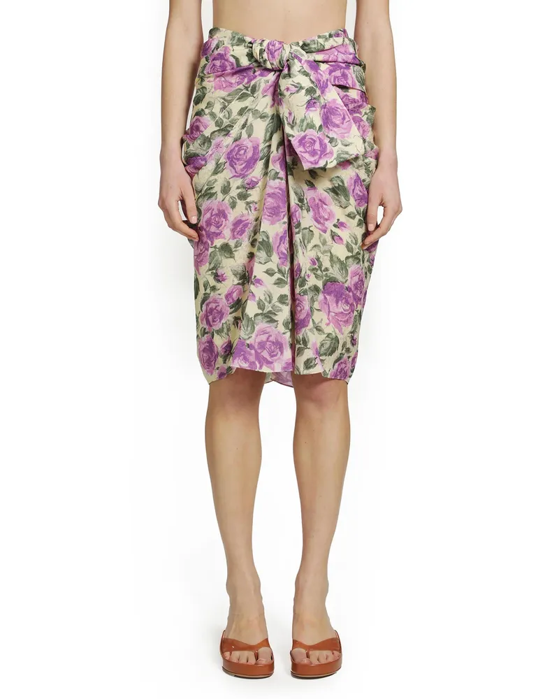 Chloé Draped Floral Silk Midi Skirt Purple