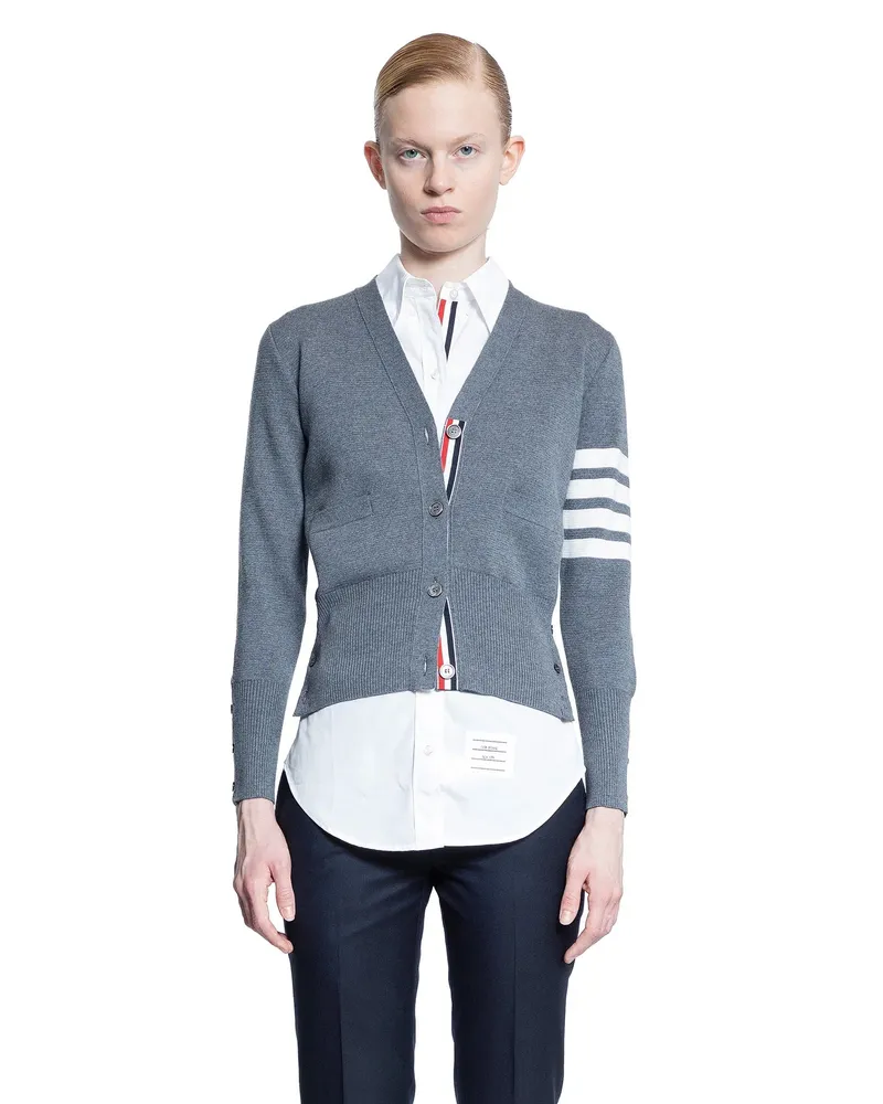 Thom Browne Wool 4-Bar V-Neck Cardigan Grey