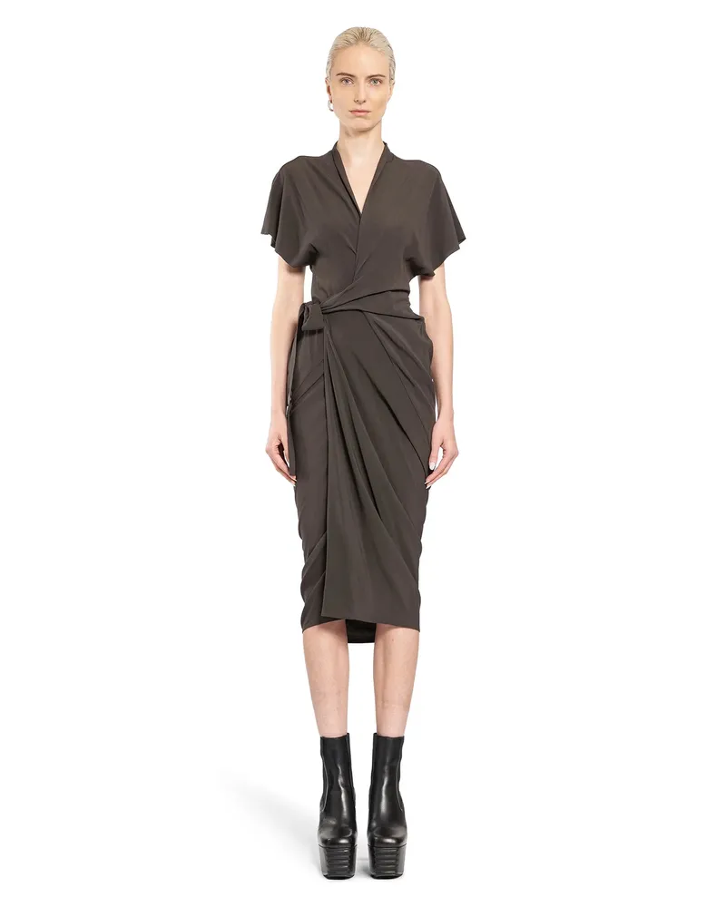 Rick Owens Vestito Avvolgente Porterville in Cocoon Crêpe Grey