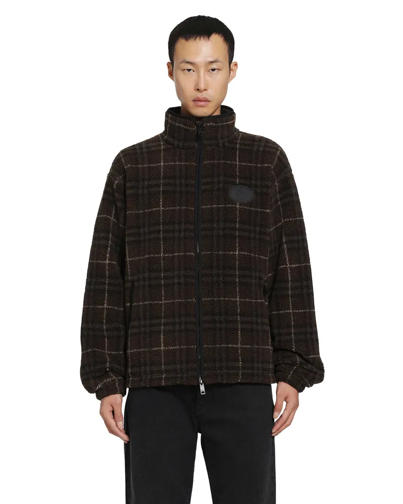 Burberry Check Wool Cashmere Fleece Jacket Brown