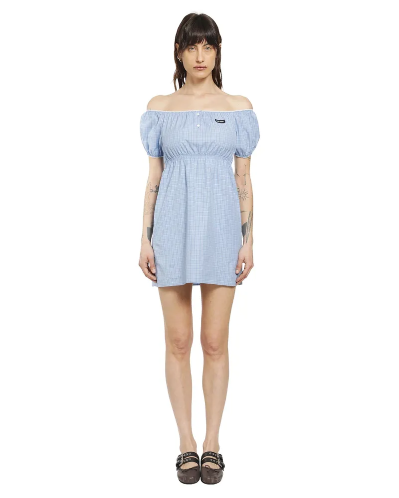 Miu Miu Checked Poplin Mini Dress Blue