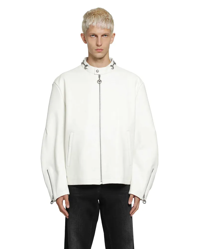 Gucci Leather Horsebit Biker Jacket White