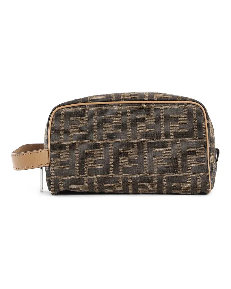 Fendi Piccola custodia per articoli da toeletta FF Jacquard Brown
