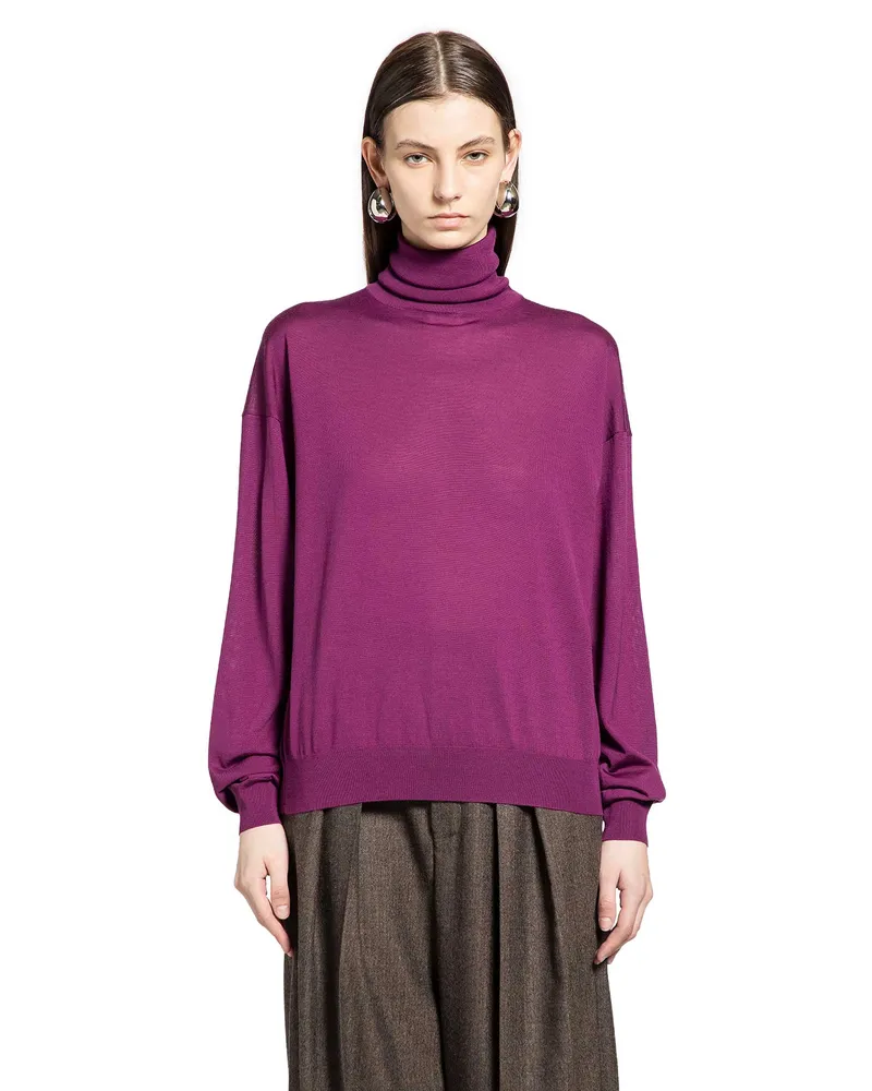 Saint Laurent Wool Turtleneck Sweater Purple