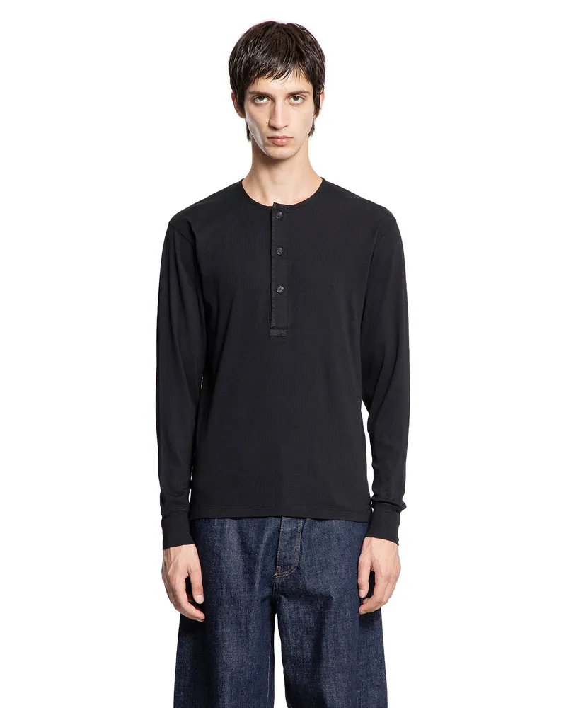Tom Ford Cotton Stretch Rib Henley T-Shirt Black