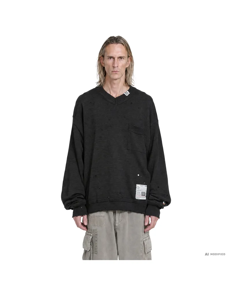 MIHARAYASUHIRO Distressed Knit Sweater Black