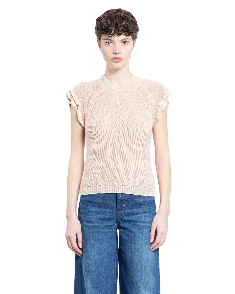 Chloé Short Sleeve Knit Top in Wool Pink