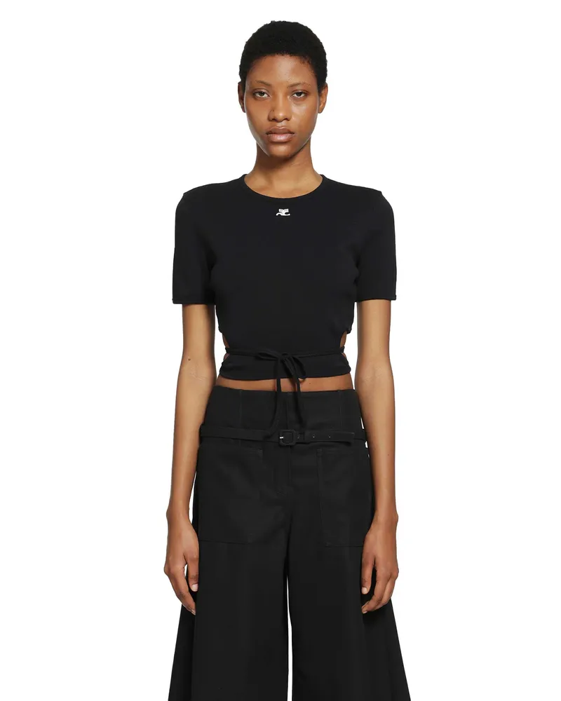 Courrèges Cropped Cut-Out Jeresy T-Shirt White