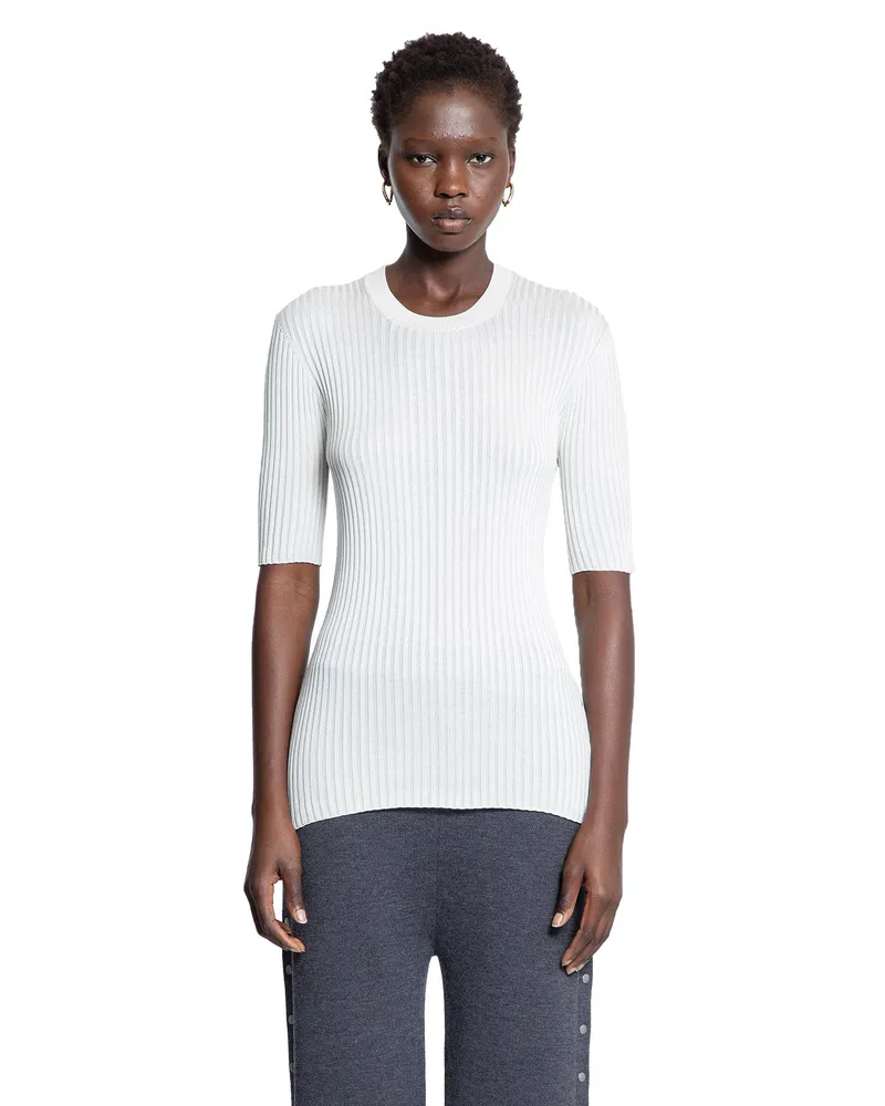 Jil Sander Silk Ribbed-Knit Top White