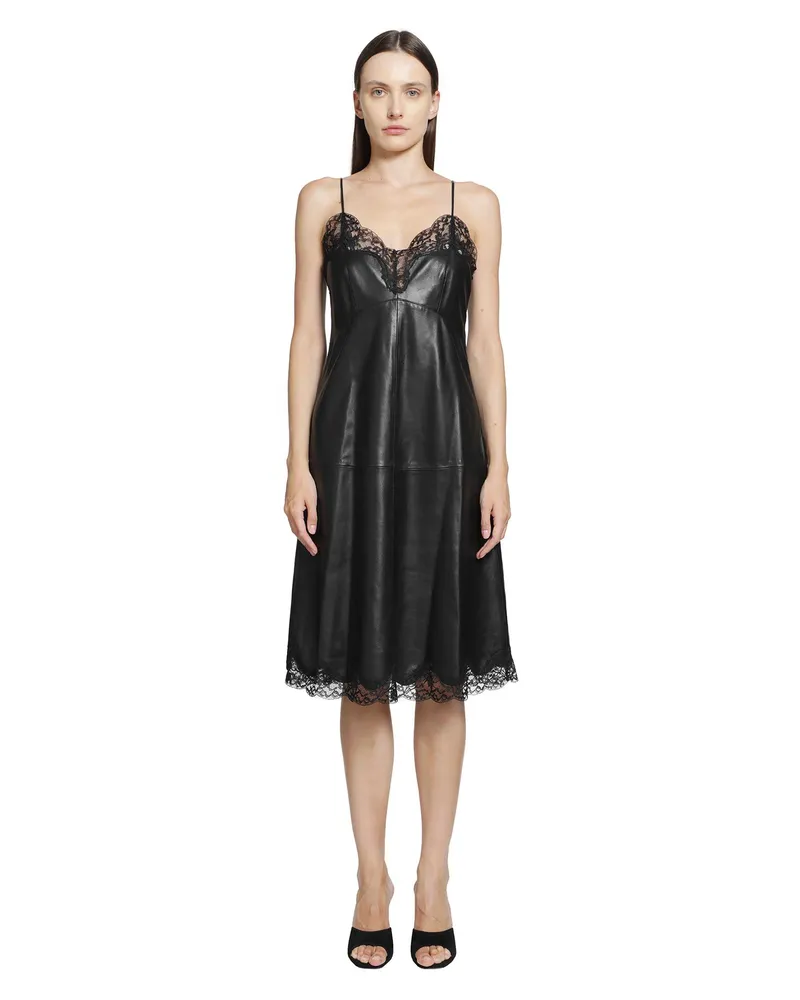 Magda Butrym Leather Lace-trim Slip Dress Black