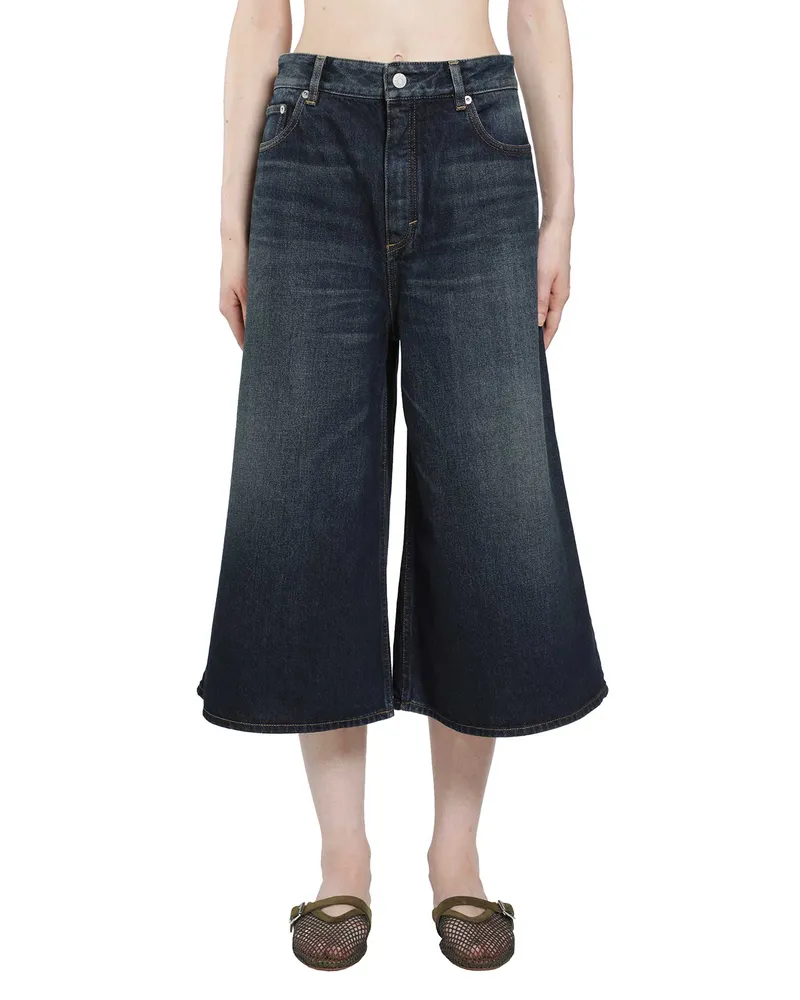 Alaïa Palazzo Denim Bermuda Shorts Blue
