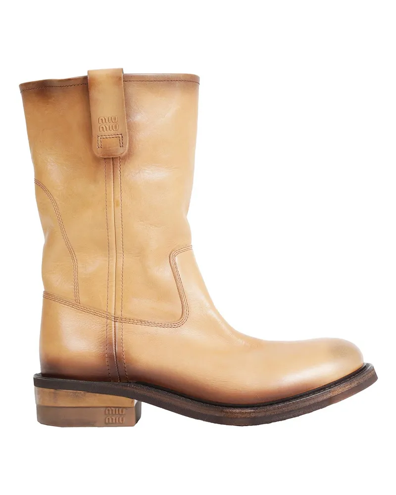 Miu Miu Foule Leather Boots Brown