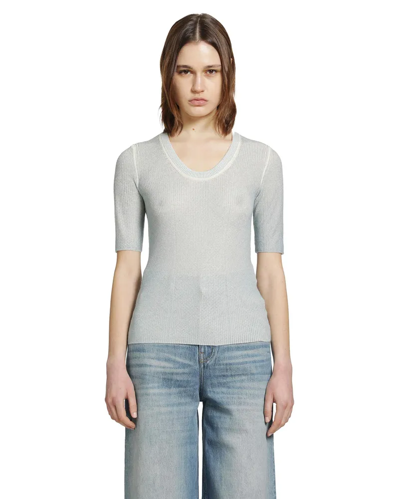 Chloé Short Sleeve Merino Wool Sweater Blue