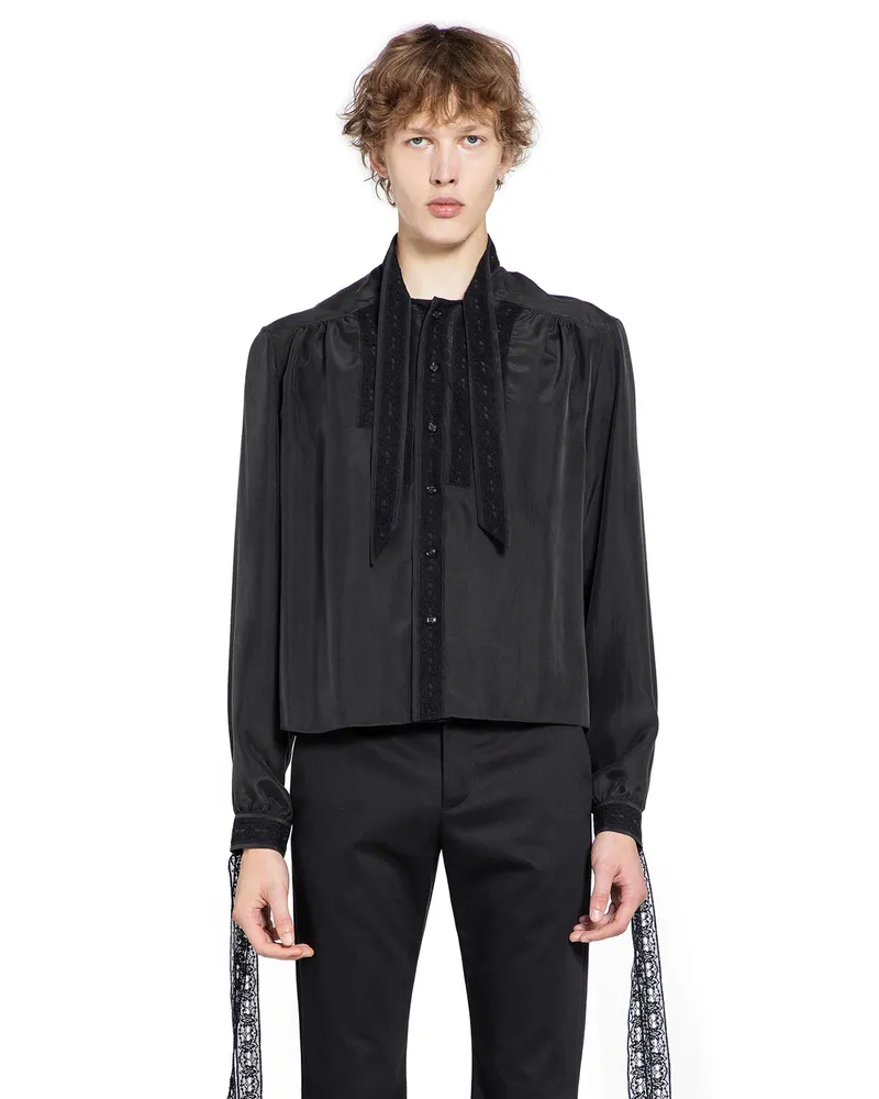Ann Demeulemeester Aesir Cropped Shirt in Silk Habotai Black