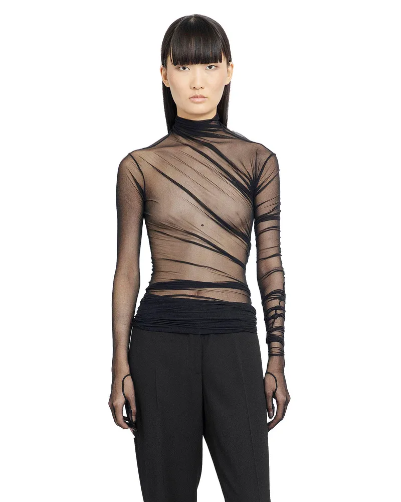 Ann Demeulemeester Gloved Long Sleeves Xenia Draped Top Black