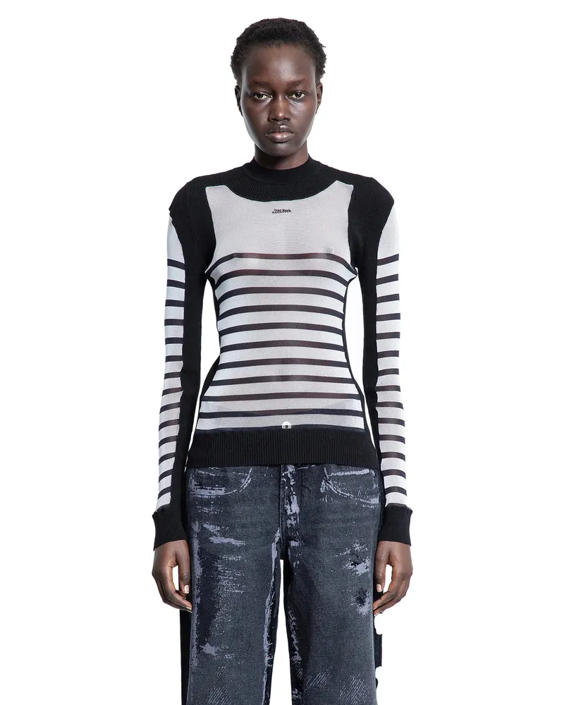 Jean Paul Gaultier The Bi-material Marinière Sweater Black&white
