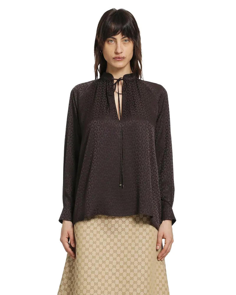 Gucci Horsebit Silk Jacquard Shirt Brown