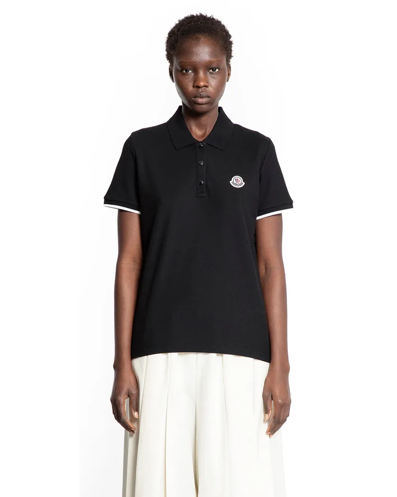 Moncler Logo Patch Cotton Piqué Polo Shirt Black