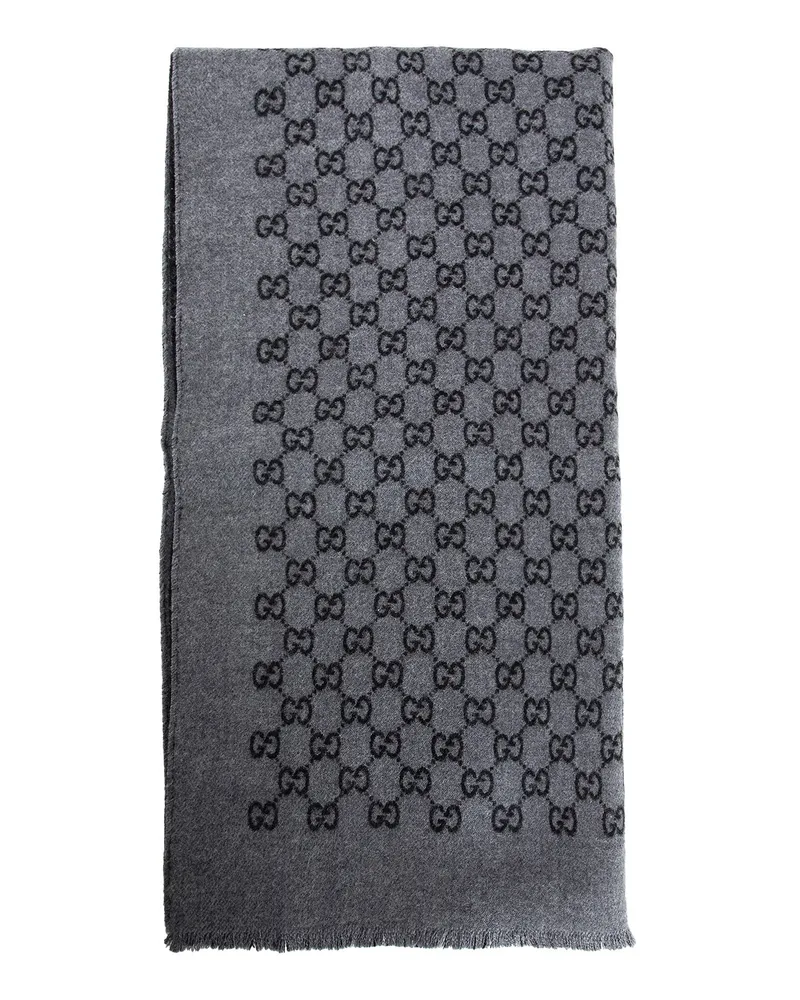 Gucci Double Jacquard GG Wool Scarf Grey