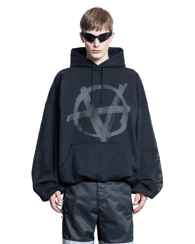 VETEMENTS Double Anarchy Cropped Boxy Hoodie Black