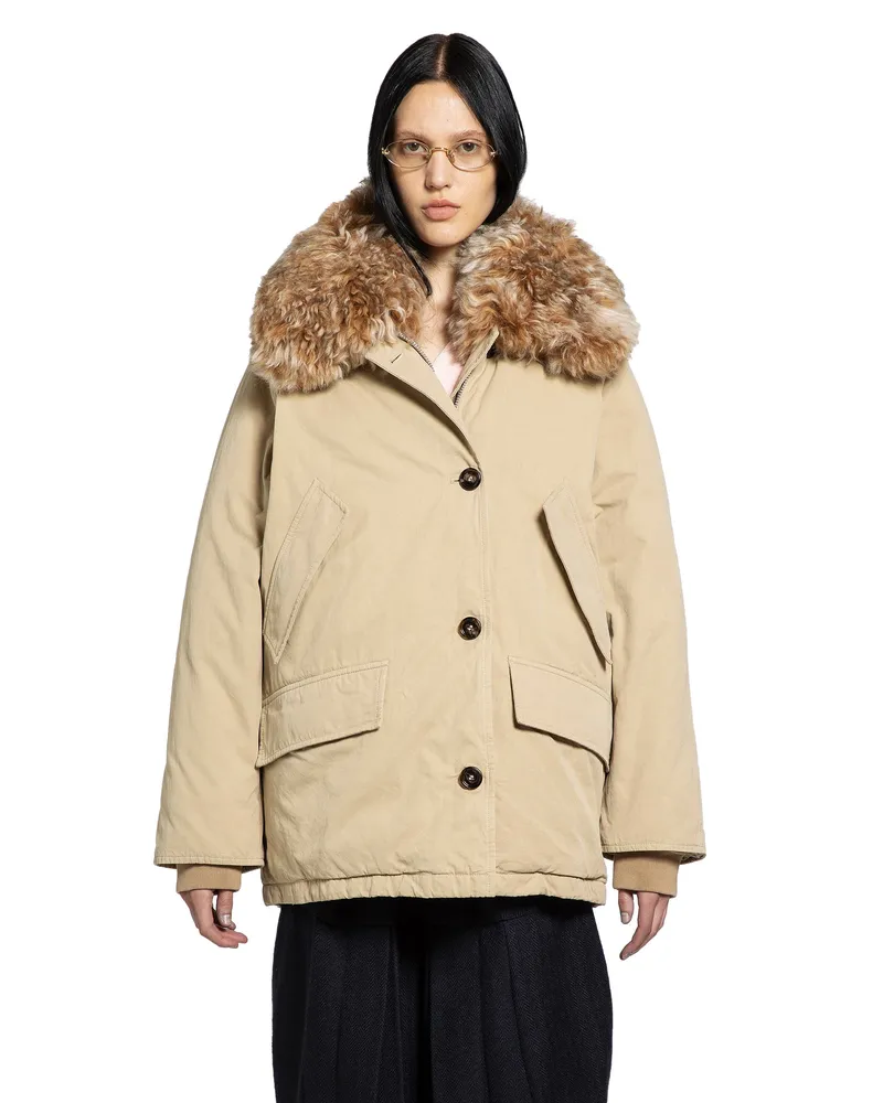 Prada Shearling trimmed Padded Jacket Beige