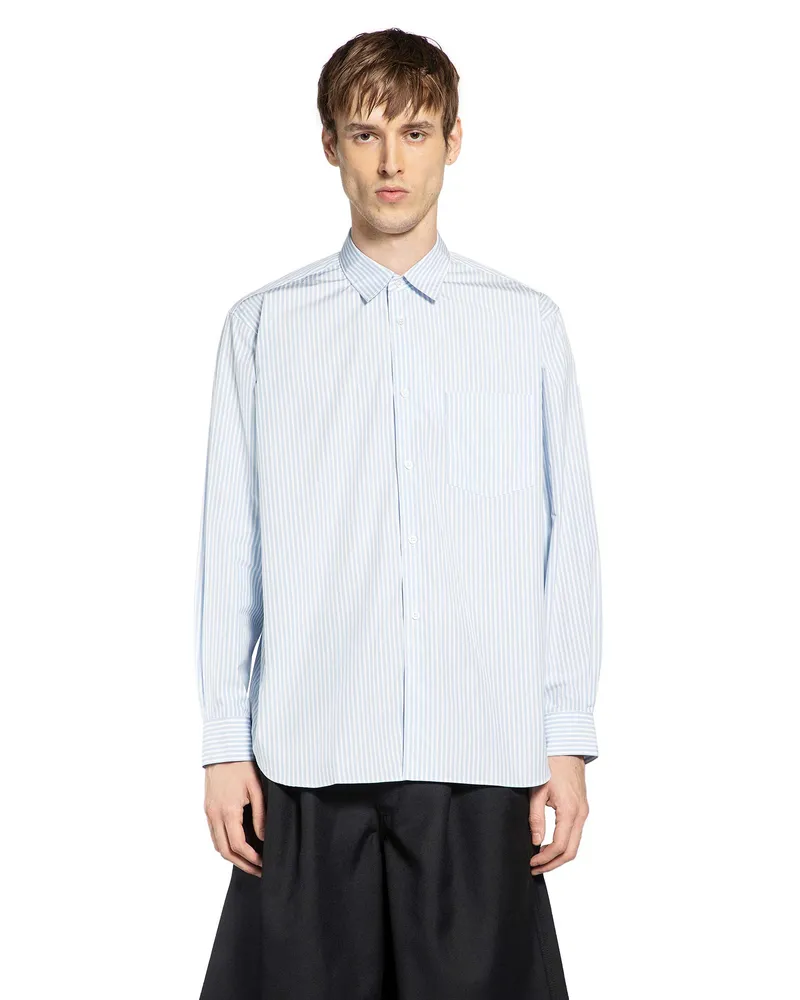 Comme des Garçons Pocket Shirt in Striped Cotton Blue