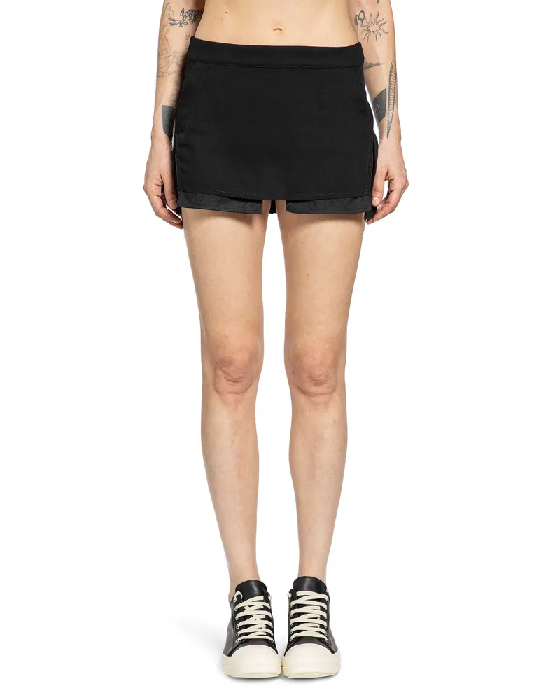 Rick Owens Temple Fog Cutoff Mini Skirt In Wool Black
