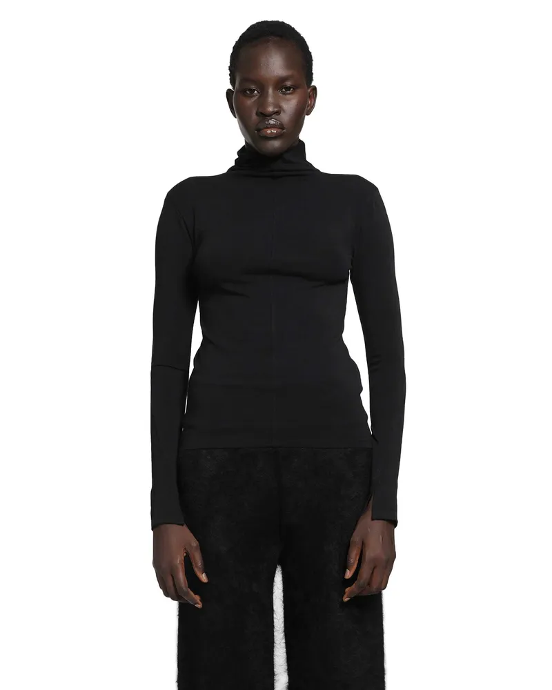 THOM KROM Stretch Cotton Modal Turtleneck Top Black