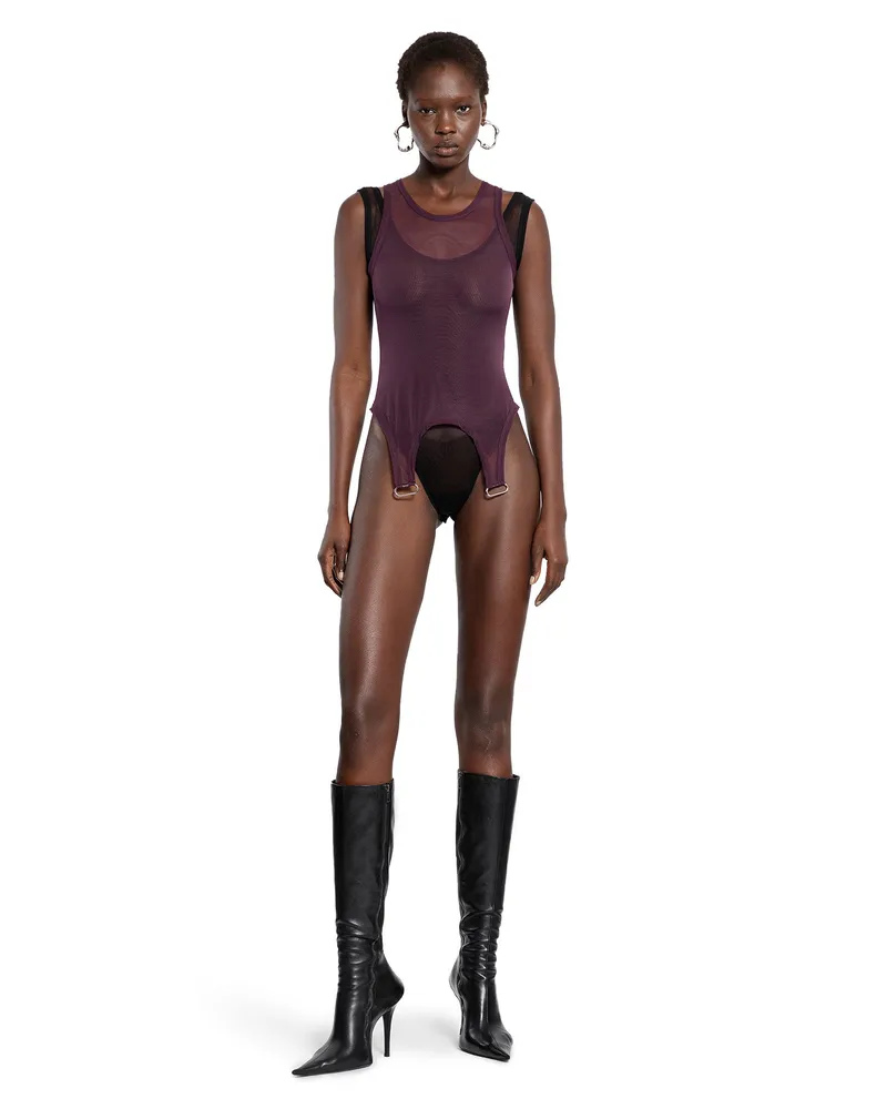 Thierry Mugler Top a strati in rete Purple