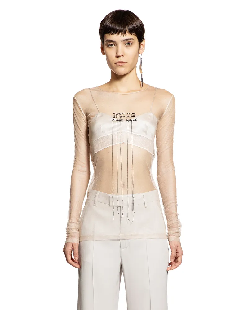 Ann Demeulemeester Fiene ''Ange Divine' Tulle Long Sleeve Top Beige