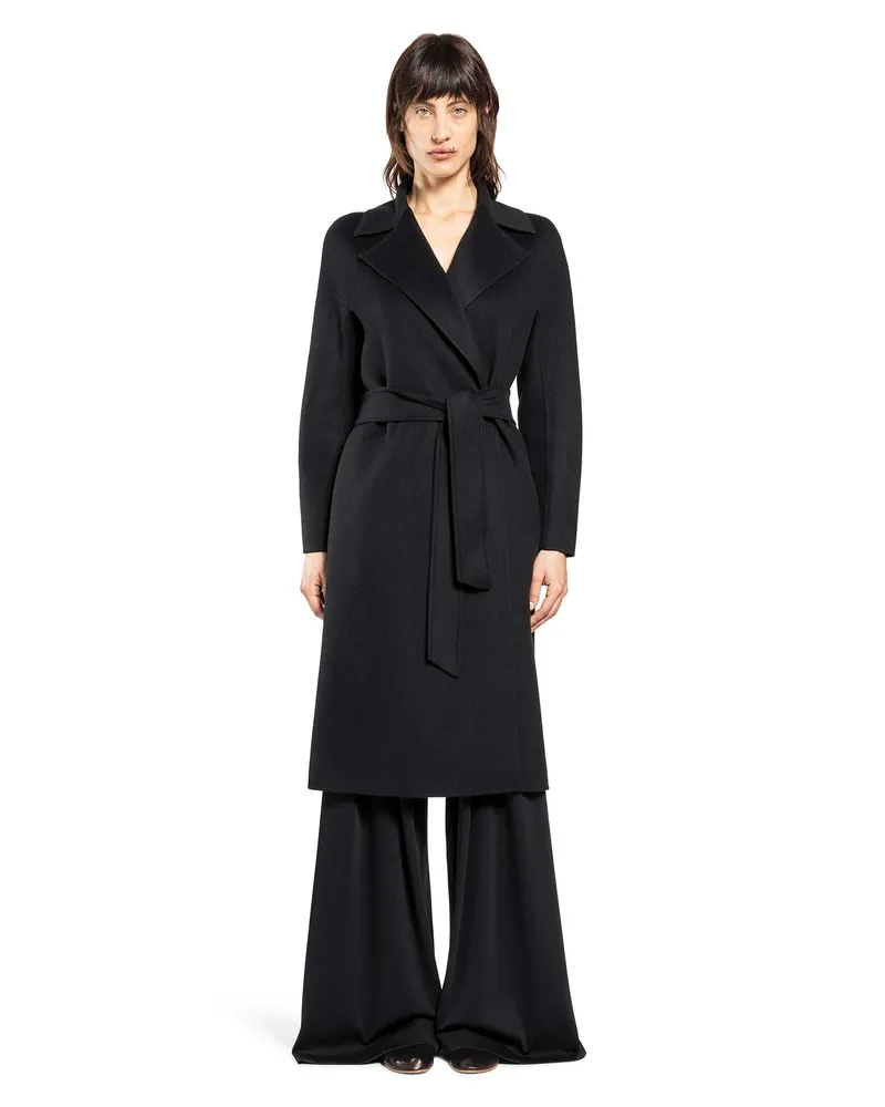 Max Mara Wool Cashmere Silk Wrap Coat Black