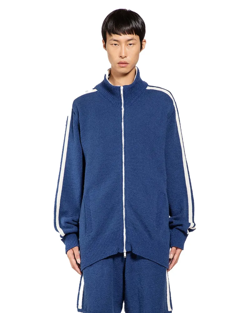 Laneus Stretch Cotton Nylon Knit Track Jacket Blue