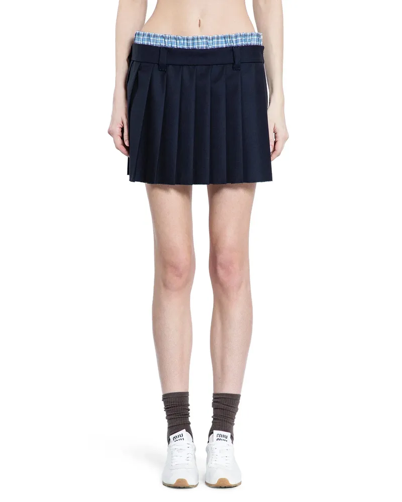 Miu Miu Pleated Batavia Mini Skirt Blue