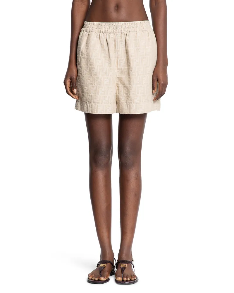 Fendi FF Chambray Denim Shorts Beige