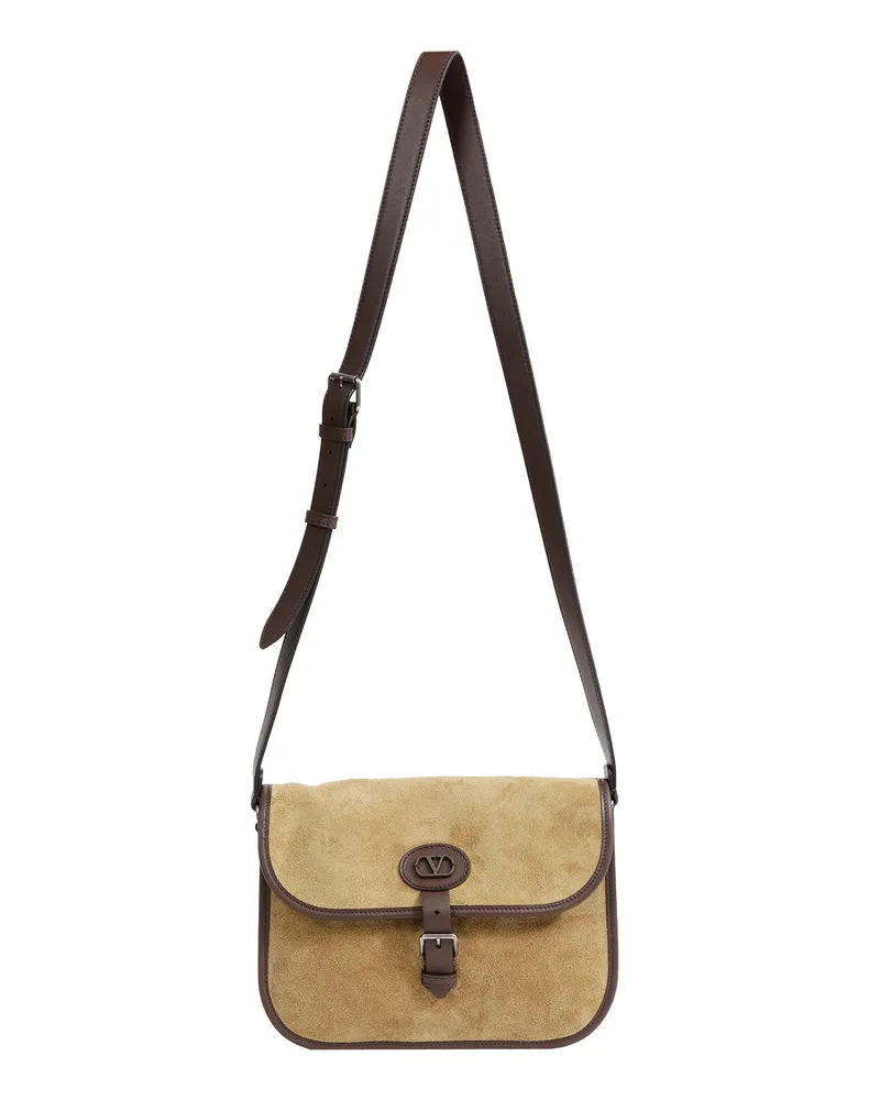 Valentino Garavani Antibes Suede Shoulder Bag Beige