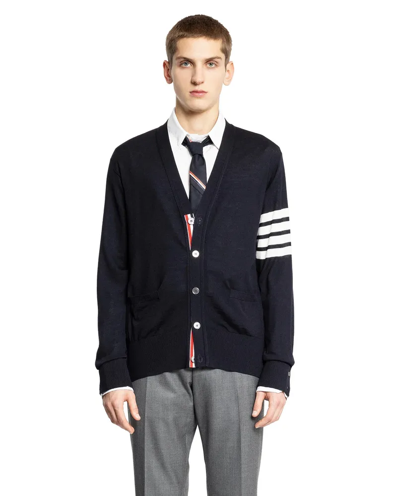 Thom Browne Merino Wool 4-Bar Cardigan Blue
