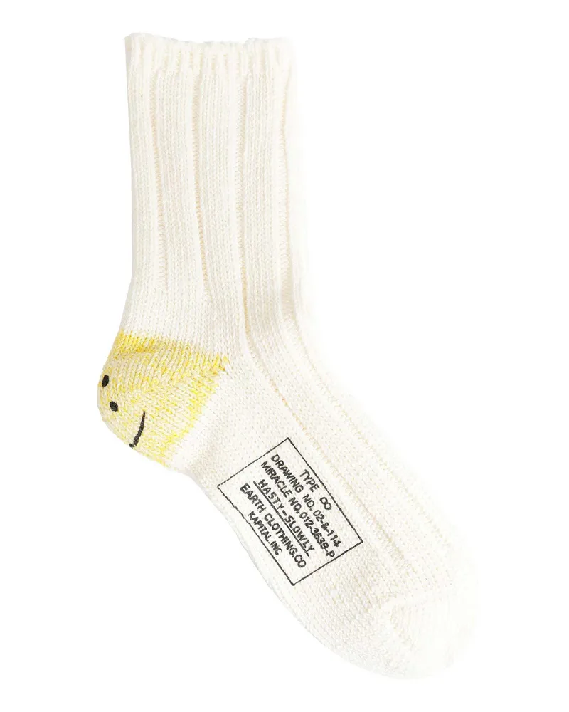 KAPITAL Rainboy Happy Heel Socks White
