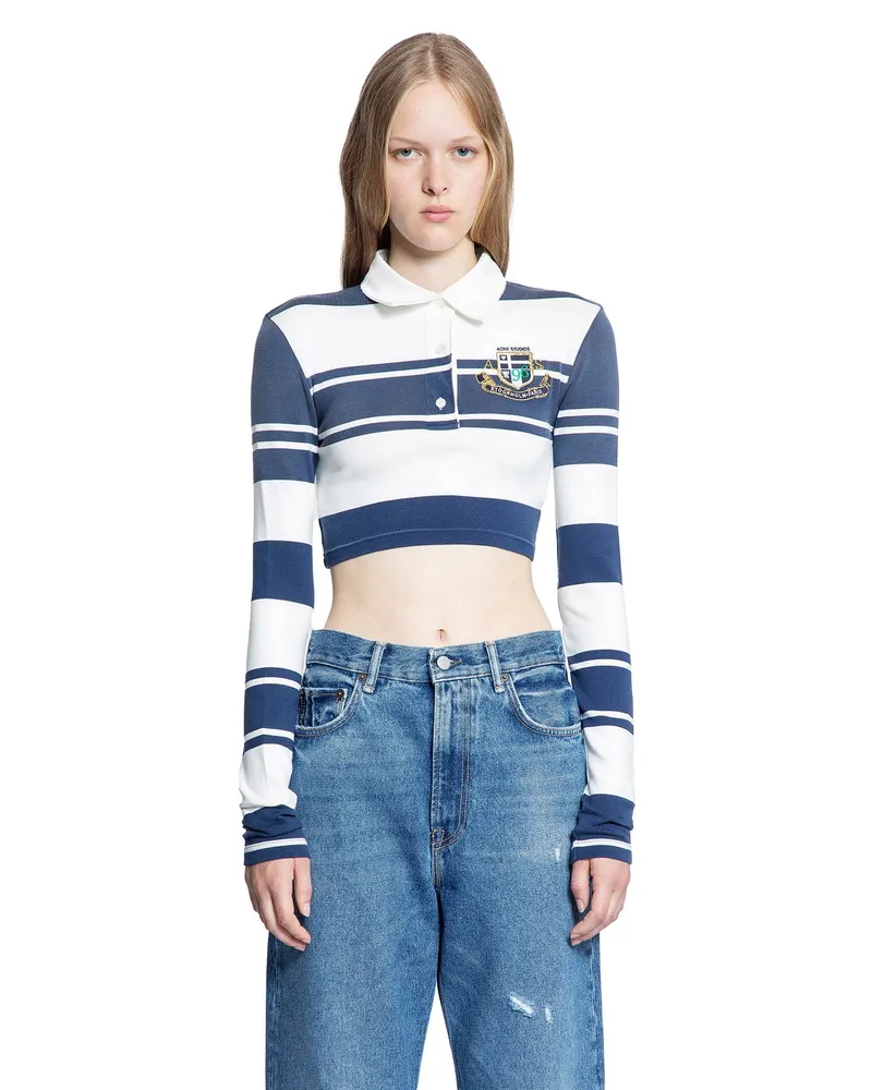 Acne Studios Cropped Varsity Polo Shirt Blue
