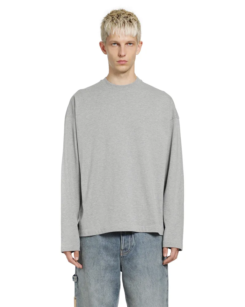 Jil Sander Vertical Logo Cotton Long Sleeve T-Shirt Grey