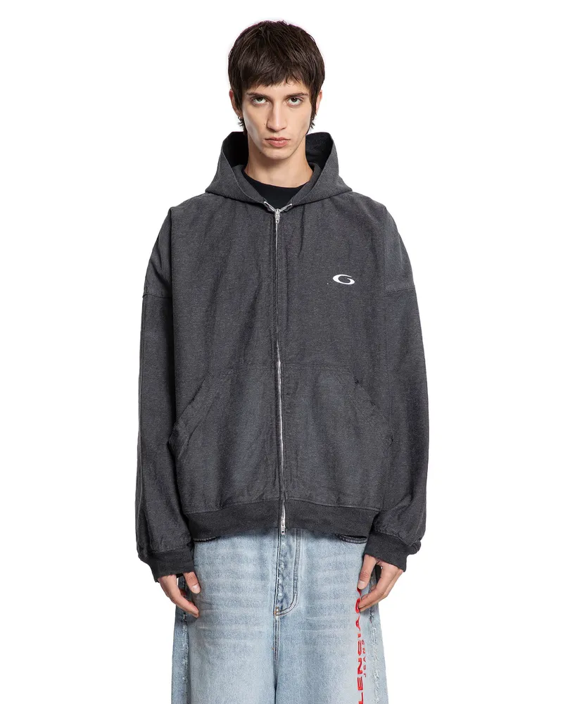 Balenciaga Trompe L'Oeil Hoodie in Cotton Denim Grey