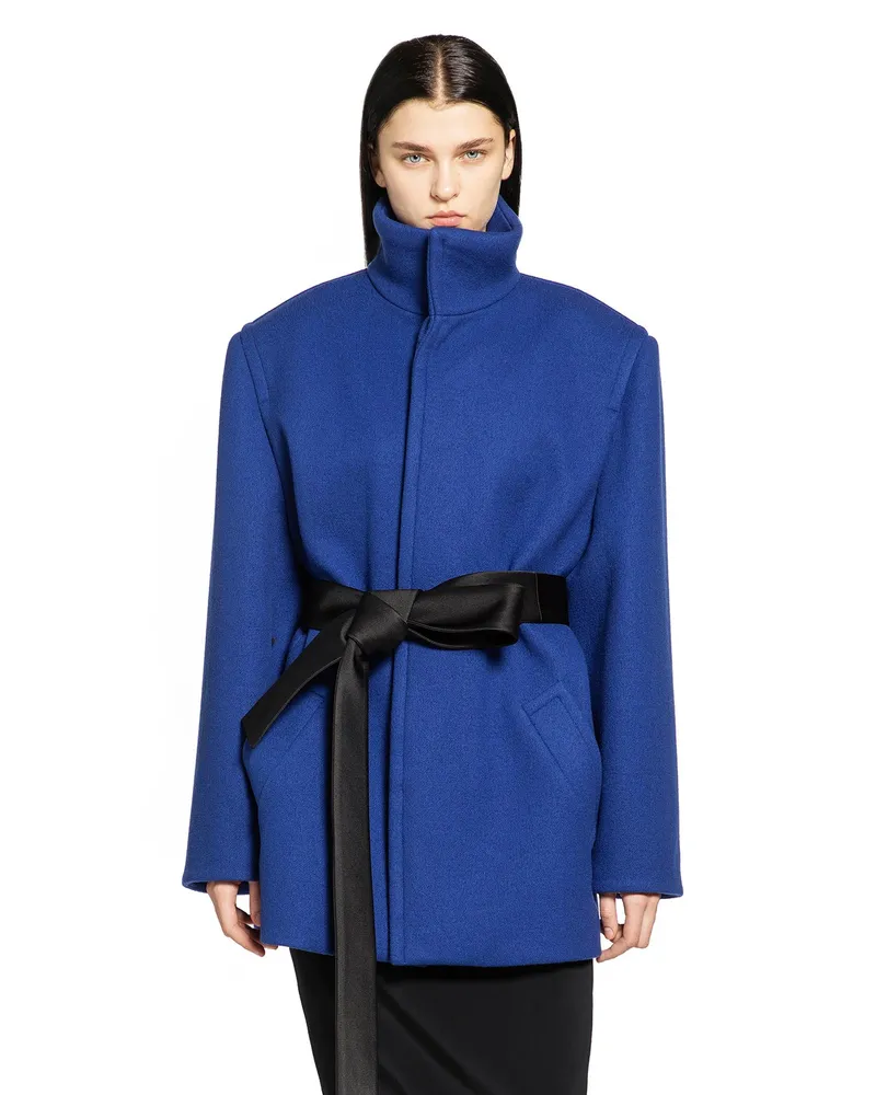 Saint Laurent Belted Wool Coat Blue
