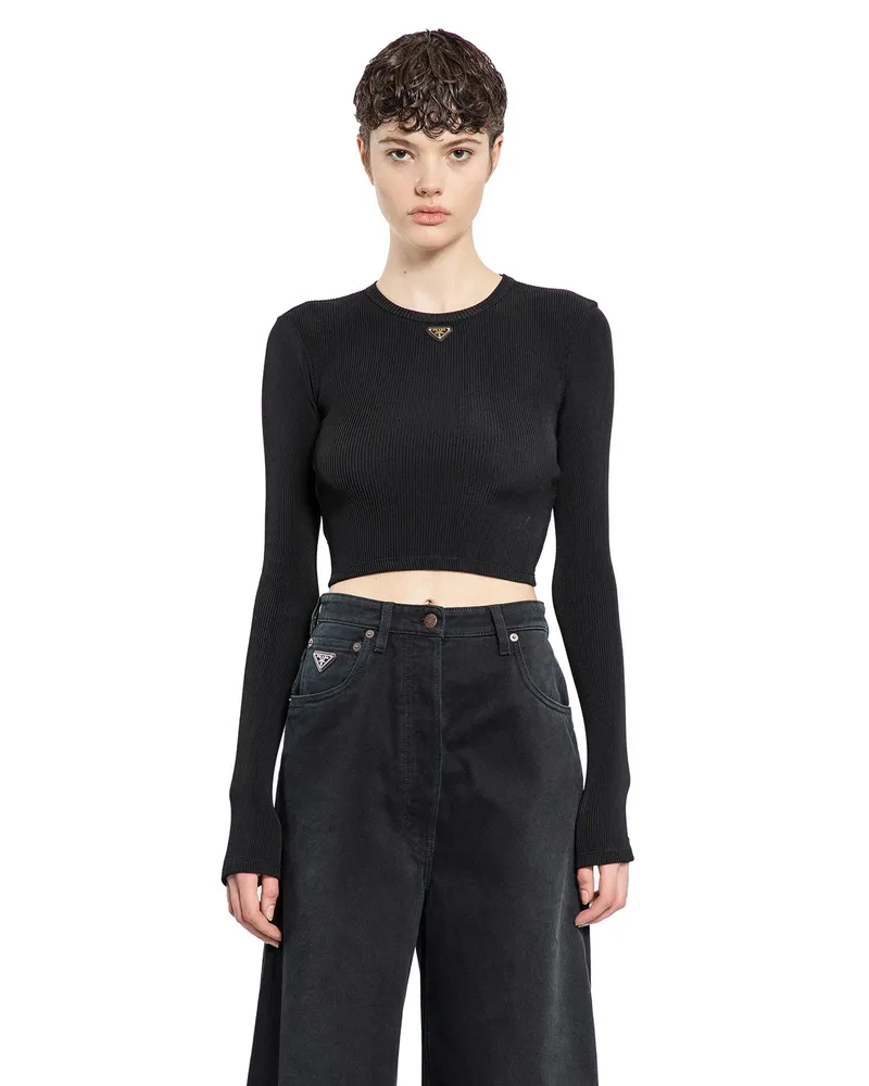 Prada Long Sleeve Crop Top Black