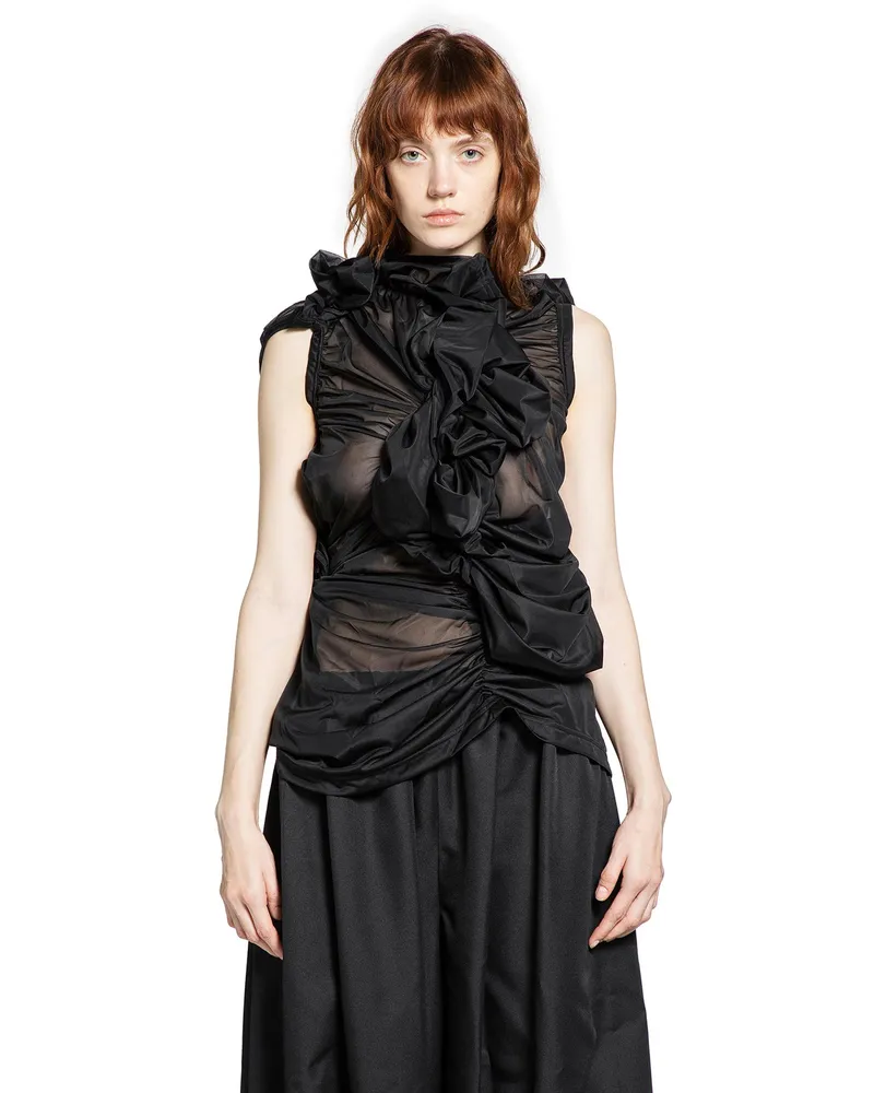 Comme des Garçons Gathered Sheer Nylon Sleeveless Top Black