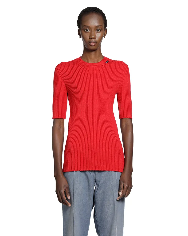 Prada Rib-knit Crewneck Top Red