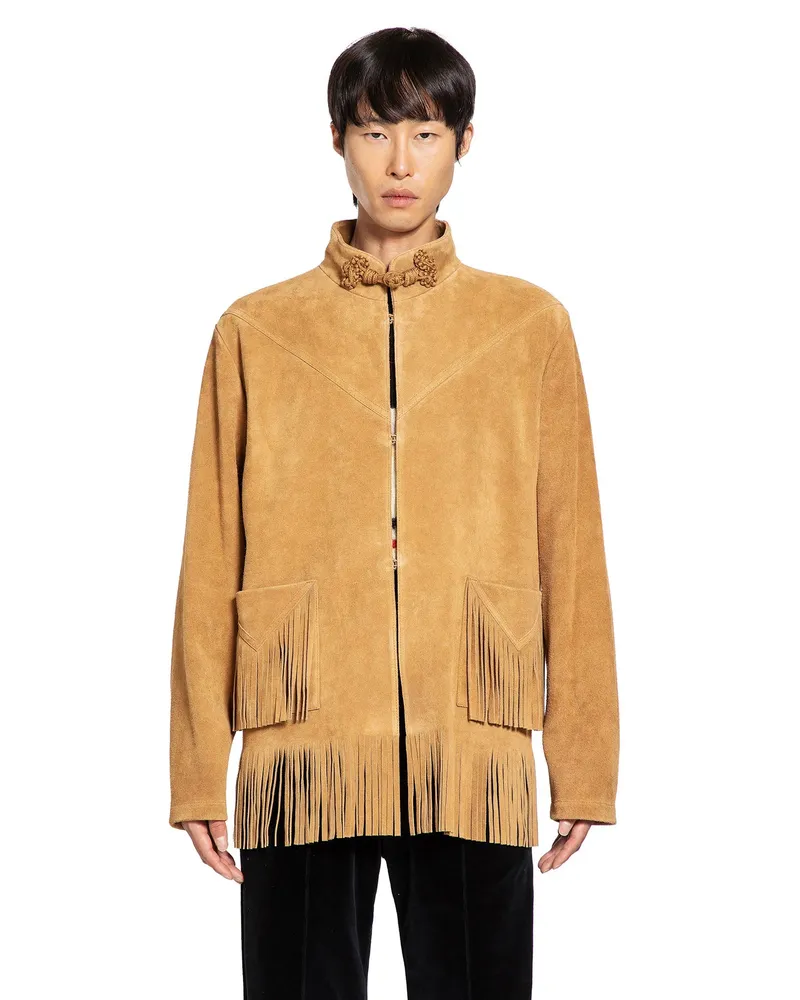 Valentino Garavani Fringed Suede Jacket Brown