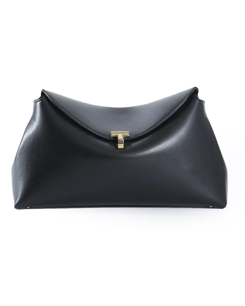 Totême T-Lock Clutch in Leather Black