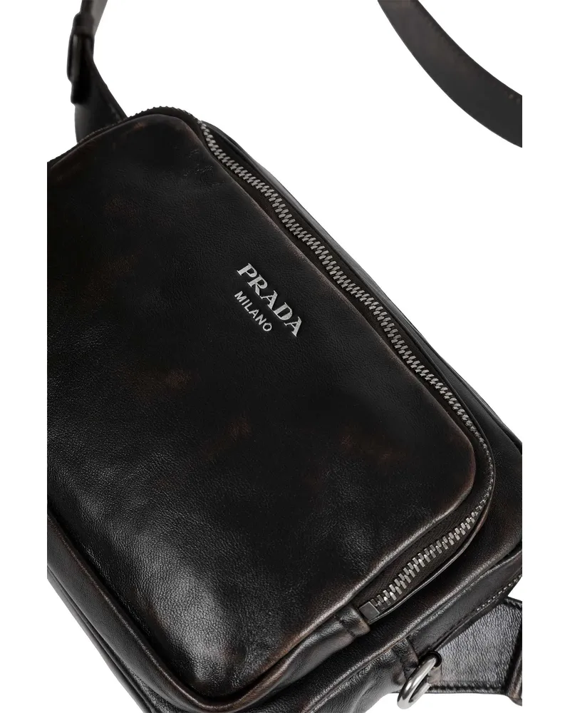 Prada Distressed Nappa Leather Shoulder Bag Brown
