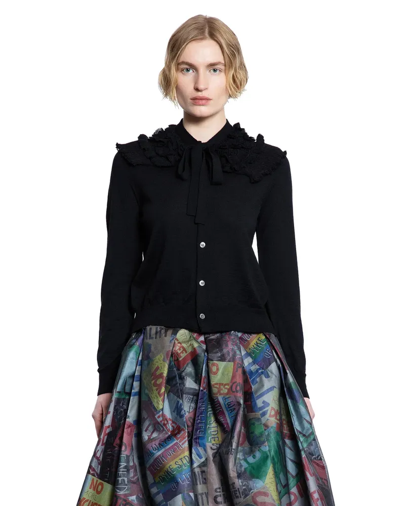 Comme des Garçons Ruffled Shoulder Cropped Cardigan Black