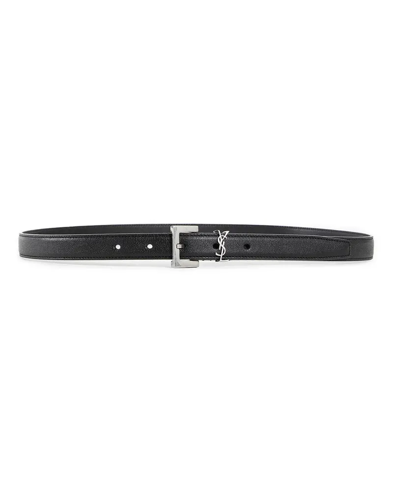 Saint Laurent Cintura sottile Cassandre in pelle liscia Black